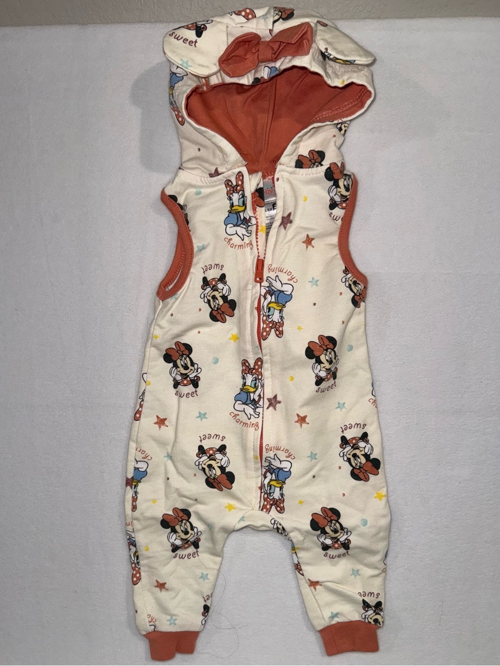 Disney Baby Cream Romper with Rust-Orange Trim 3 - 6 month GUC